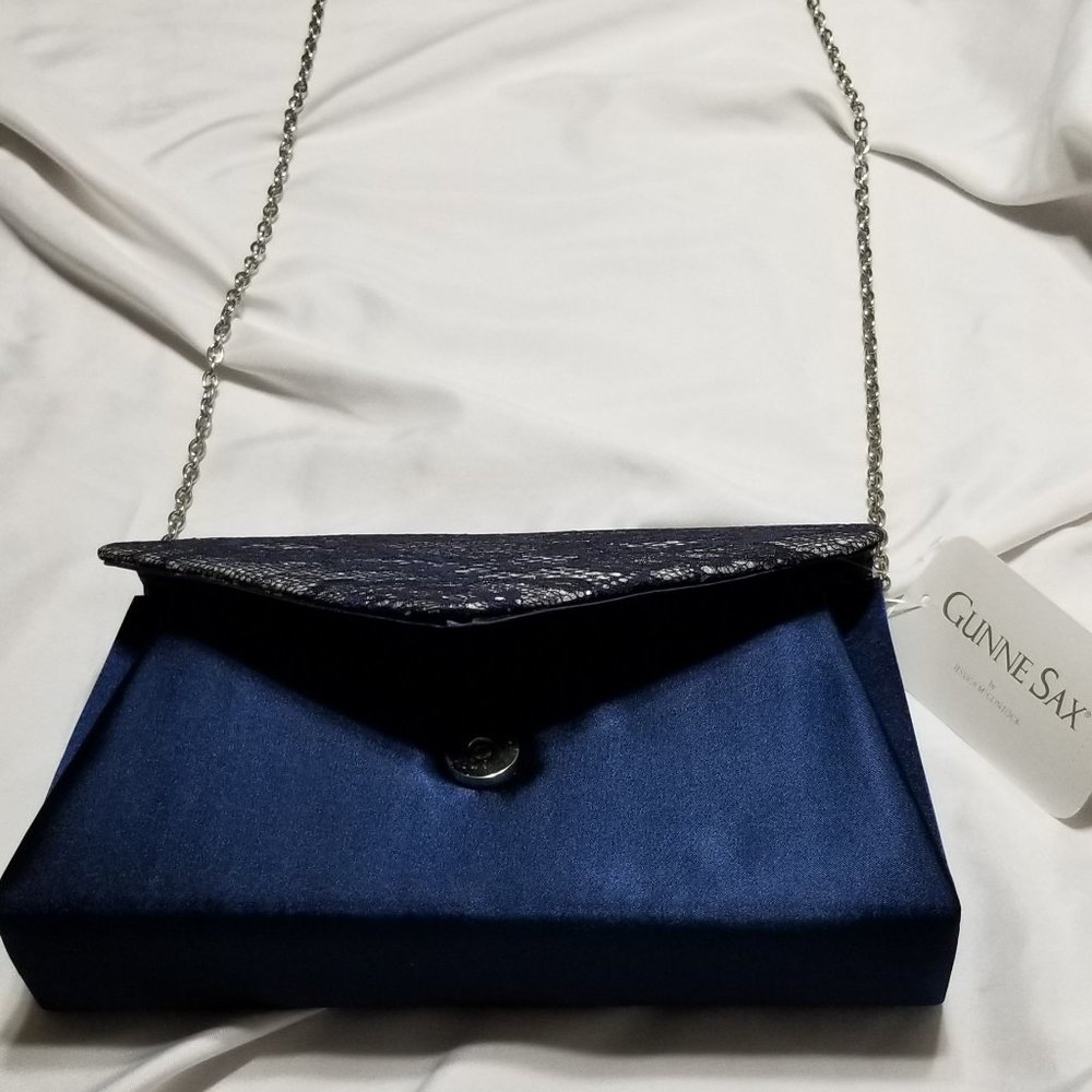 NWT Dunne Sax Satin Blue Convertible Evening Lilly Clutch by Jessica McClintock - Picture 6 of 15